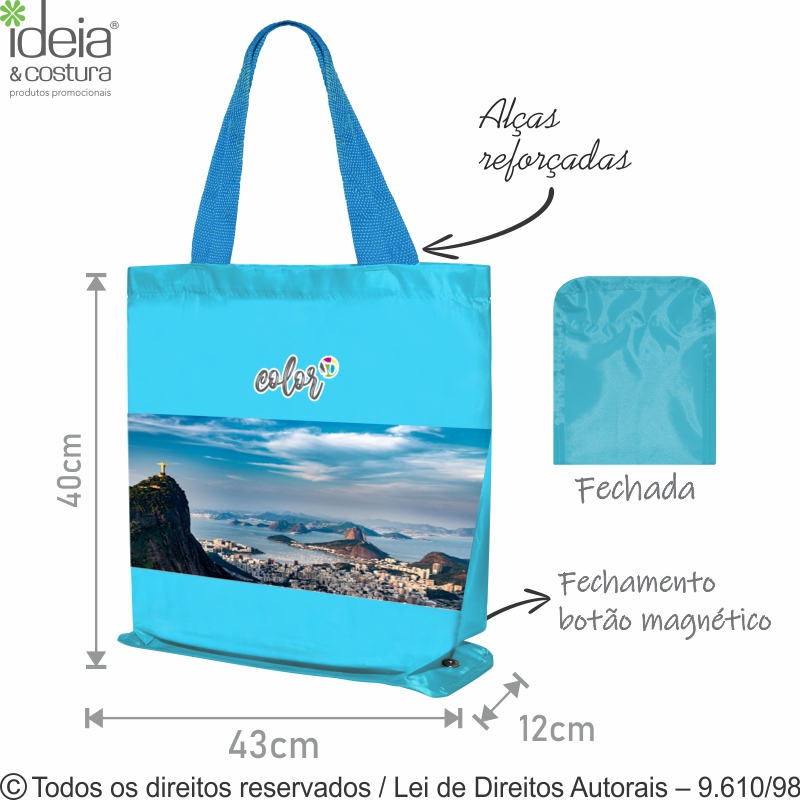 SACOLA DOBRAVEL NYLON 70 RESINADO 43X40X12CM 169N