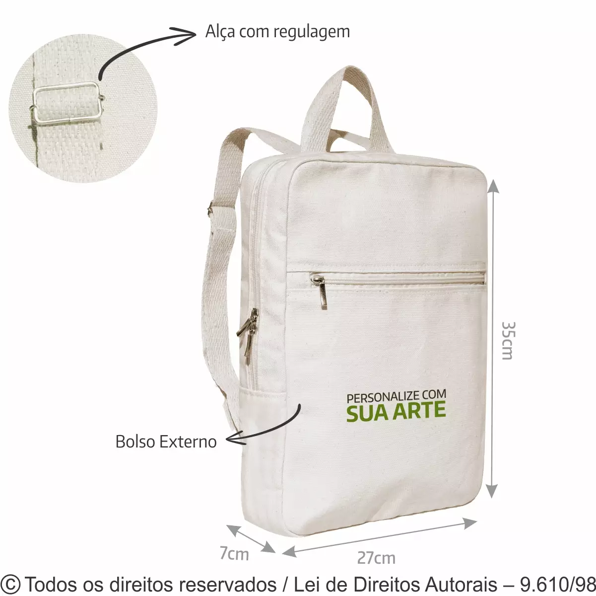 MOCHILA DE LONA PESADA 410G 27X35X7CM NATURAL M09LP
