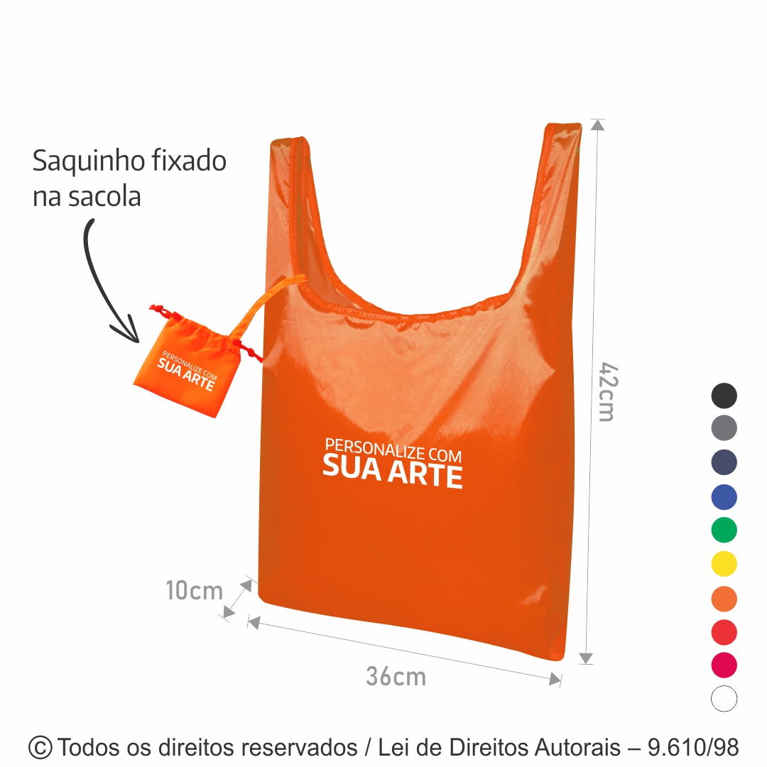 SACOLA DOBRAVEL NYLON 70 RESINADO 38X42X10CM LARANJA 235NR