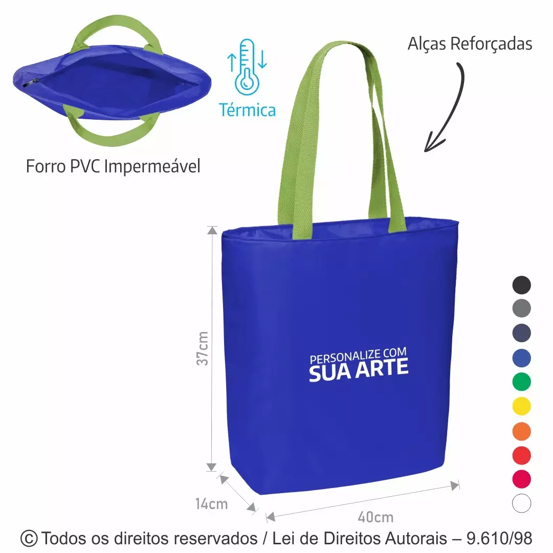 SACOLA TERMICA 10 LITROS EM NYLON RESINADO 40X37X14CM 128N