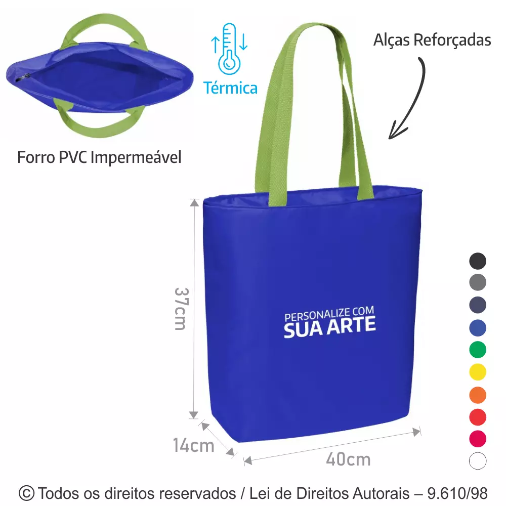 SACOLA TERMICA 10 LITROS EM NYLON RESINADO 40X37X14CM 128N